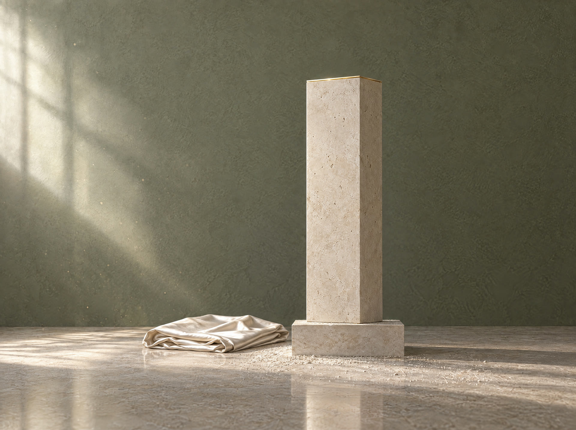 A freshly cut block of pale stone in soft window light